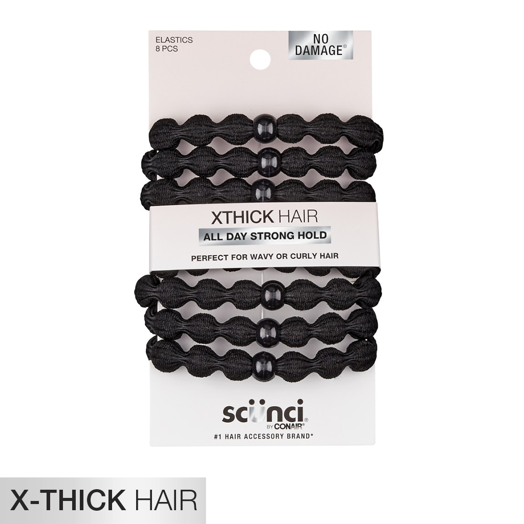 X-Thick Hair Black Textured Hair Ties with Beads 8pk - No Damage®